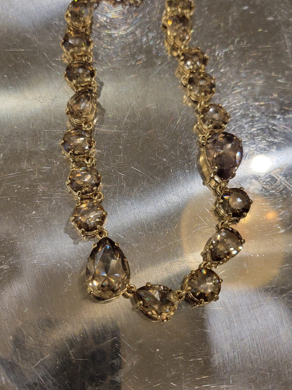 Gold-Tone Clear Crystal Teardrop Necklace